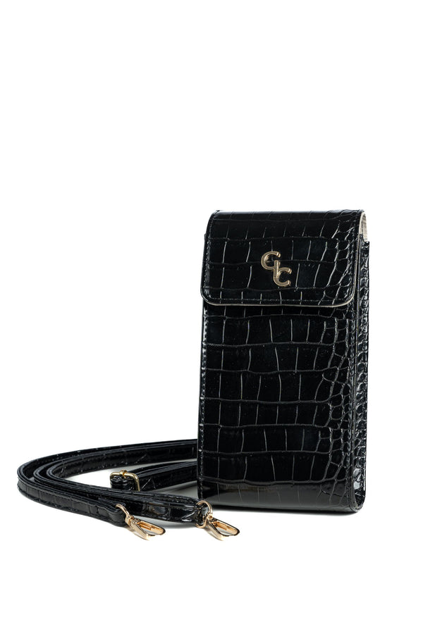 galway crystal Mini Crossbody Bag - Black Croc Detail