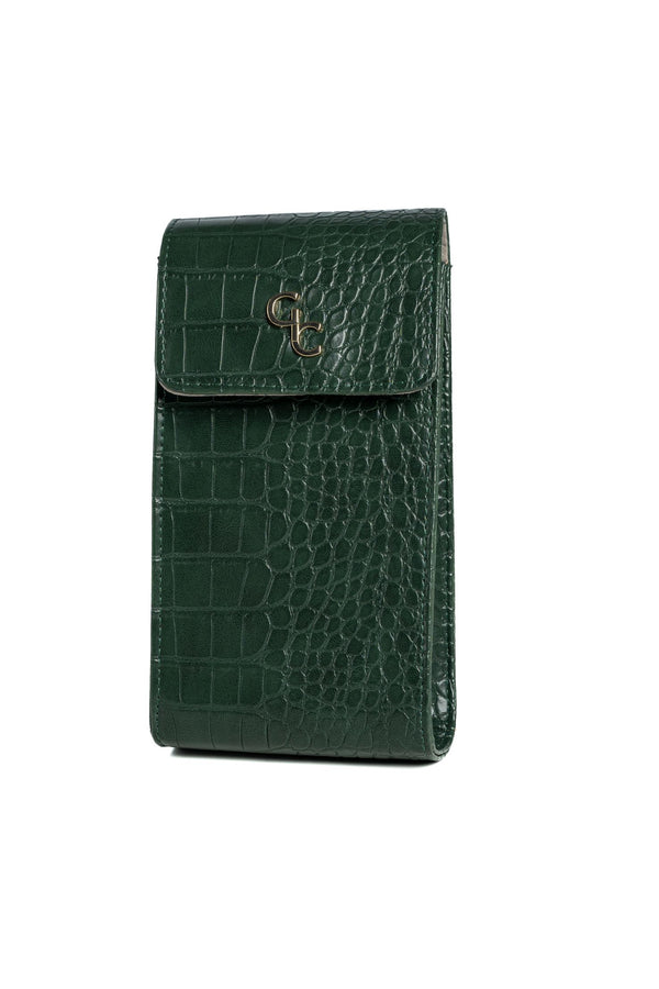 galway crystal Mini Crossbody - Forest Green Croc Detail