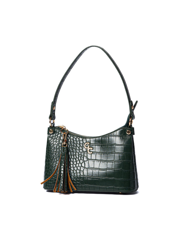 galway crystal Mini Shoulder Bag Forest Green Croc Detail