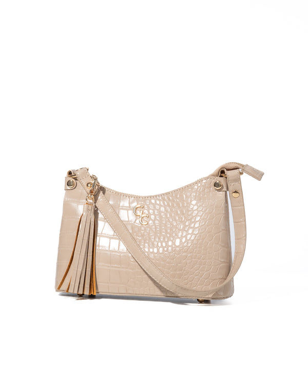 galway crystal Mini Shoulder Bag Light Taupe Croc Detail