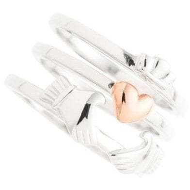 galway crystal Three Part Claddagh Silver & Rose Gold Ring