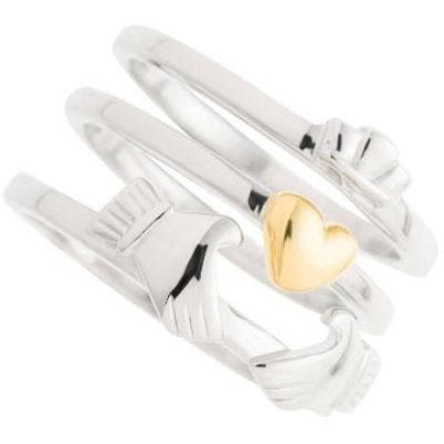 galway crystal Three Part Claddagh Sterling Silver & Gold Ring
