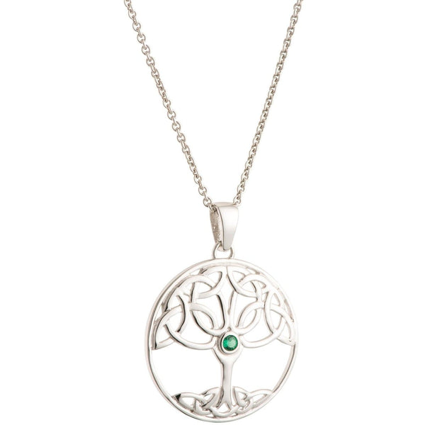 galway crystal Tree Of Life Green Crystal Sterling Silver Pendant