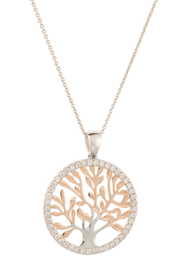 galway crystal Tree of Life Pendant Silver & Rose Gold