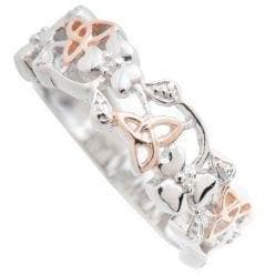 galway crystal Trinity Knots & Shamrocks Rose Gold & Silver Ring