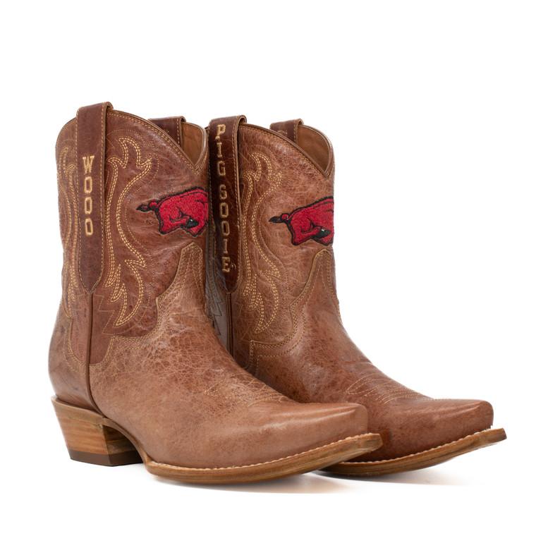 gameday boots Sarah - Gameday Women's Shorty Tan Western Boot - Arkansas Razorbacks