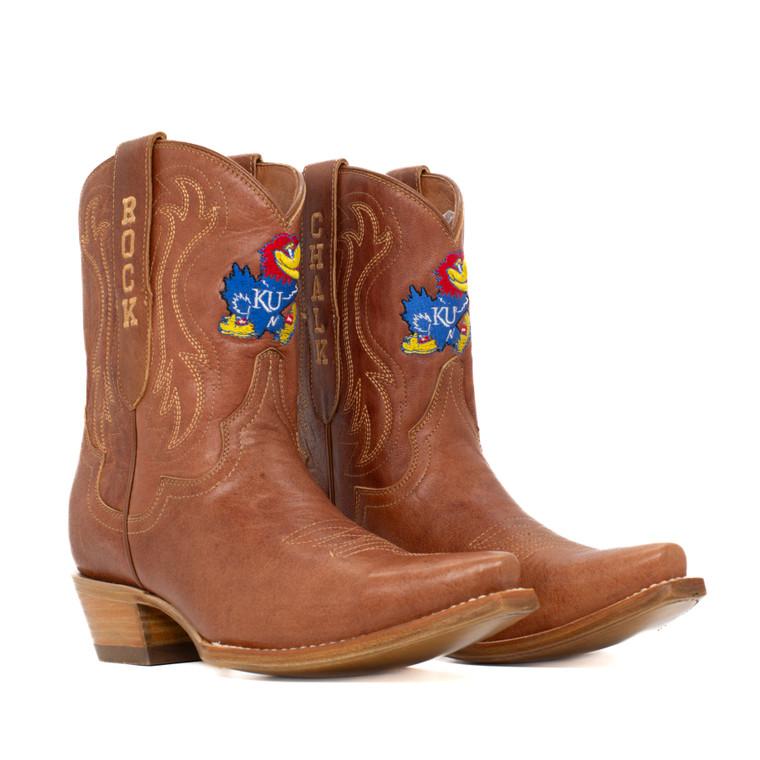 gameday boots Sarah - Gameday Women's Shorty Tan Western Boot - Kansas Jayhawks
