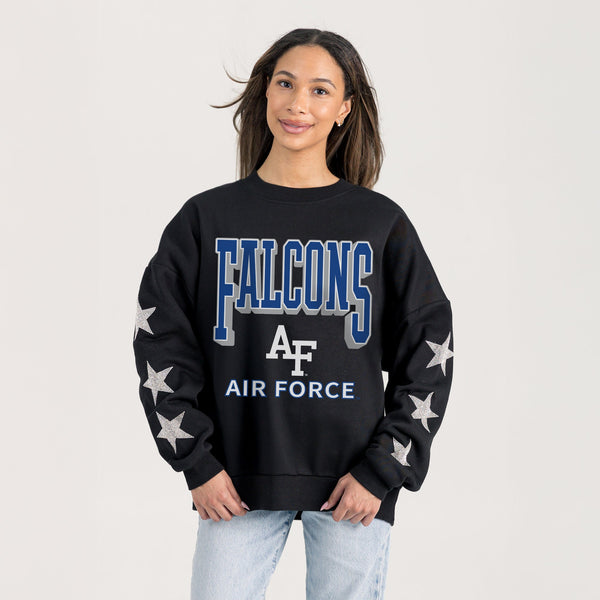 Gameday Couture AIR FORCE FALCONS PURE VICTORY EMBELLISHED STAR SLEEVE CREWNECK PULLOVER