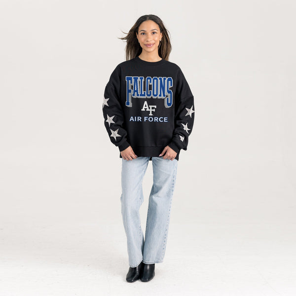 Gameday Couture AIR FORCE FALCONS PURE VICTORY EMBELLISHED STAR SLEEVE CREWNECK PULLOVER