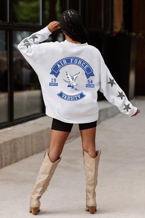 gameday couture AIR FORCE FALCONS READY FOR IT EMBELLISHED STAR SLEEVE CREWNECK PULLOVER