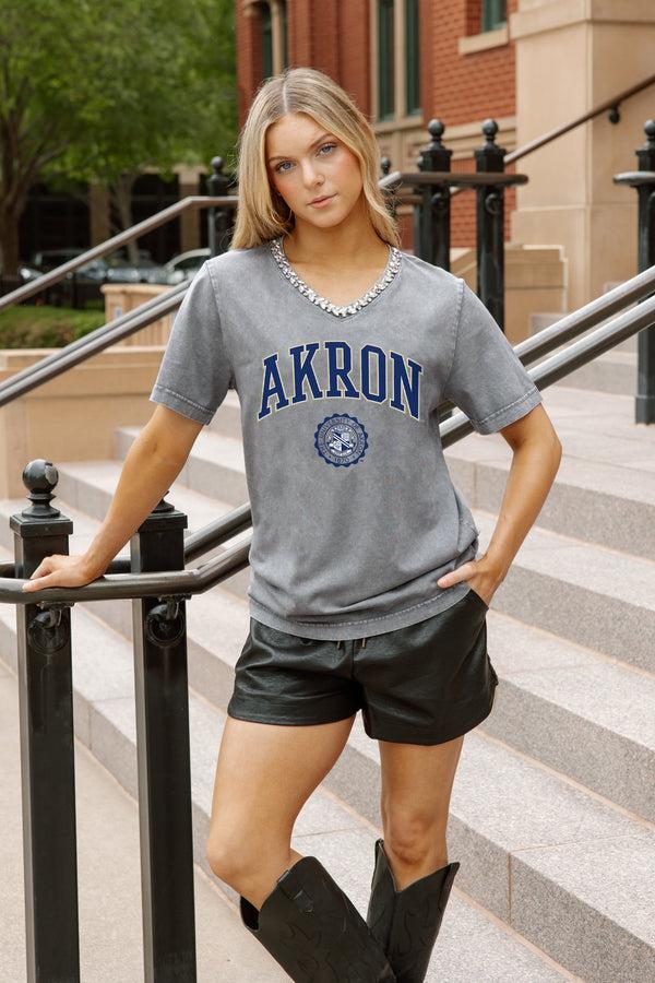 Gameday Couture AKRON ZIPS ICONIC EDGE RHINESTONE TRIM V-NECK TEE