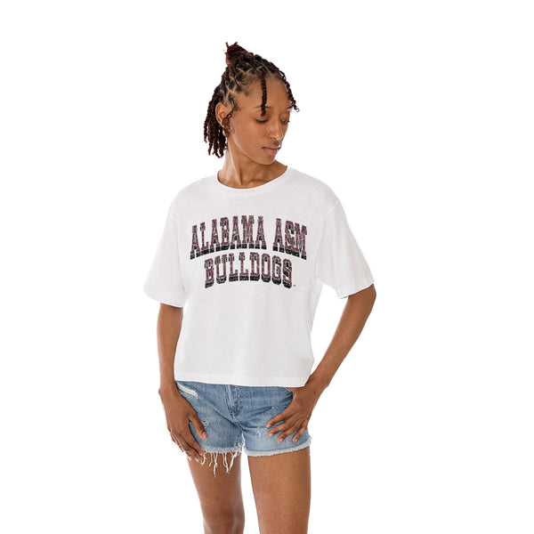 gameday couture ALABAMA A&M BULLDOGS CLAIM TO FAME BOXY FIT WOMEN'S CROPPED TEE