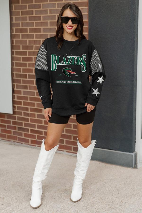 Gameday Couture ALABAMA AT BIRMINGHAM BLAZERS SHINING SPIRIT CREWNECK FLEECE WITH JERSEY MESH CONTRAST SHOULDER SWEATSHIRT