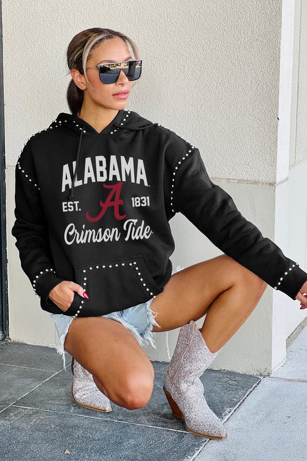 Gameday Couture ALABAMA CRIMSON TIDE HERE FOR IT STUDDED DETAIL FLEECE FRONT POCKET HOODIE