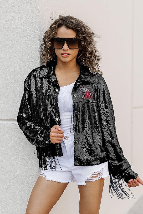 Gameday Couture ALABAMA CRIMSON TIDE ON THE FRINGE MIRRORBALL FRINGE SEQUIN JACKET