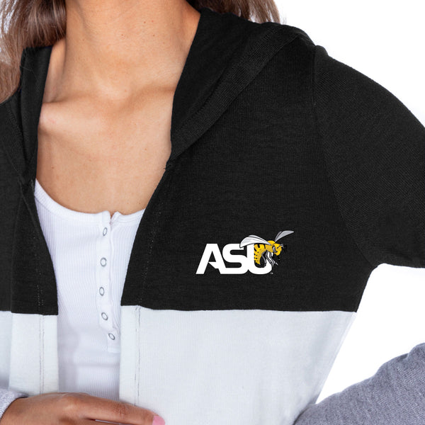 Gameday Couture ALABAMA STATE HORNETS INSIGNIA WOMEN'S LIGHTWEIGHT LONG SLEEVE HOODED CARDIGAN WITH OPEN FRONT AND BOLD COLORBLOCK DETAIL
