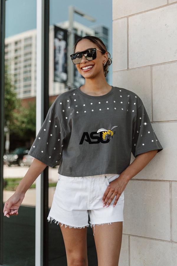gameday couture ALABAMA STATE HORNETS MAKING MOVES ALL-OVER RHINESTONE CROPPED TEE WITH YOKE