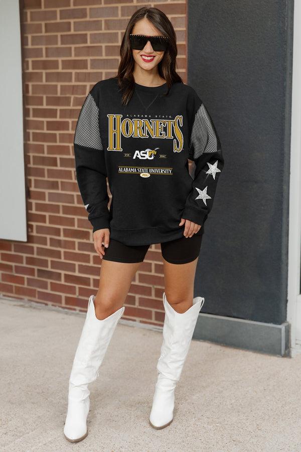 Gameday Couture ALABAMA STATE HORNETS SHINING SPIRIT CREWNECK FLEECE WITH JERSEY MESH CONTRAST SHOULDER SWEATSHIRT