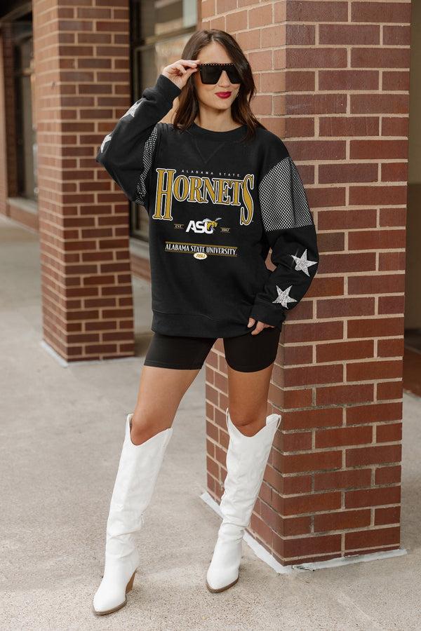 Gameday Couture ALABAMA STATE HORNETS SHINING SPIRIT CREWNECK FLEECE WITH JERSEY MESH CONTRAST SHOULDER SWEATSHIRT