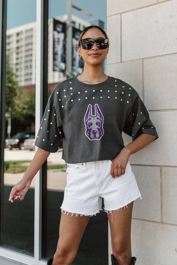 Gameday Couture ALBANY GREAT DANES MAKING MOVES ALL-OVER RHINESTONE CROPPED TEE WITH YOKE