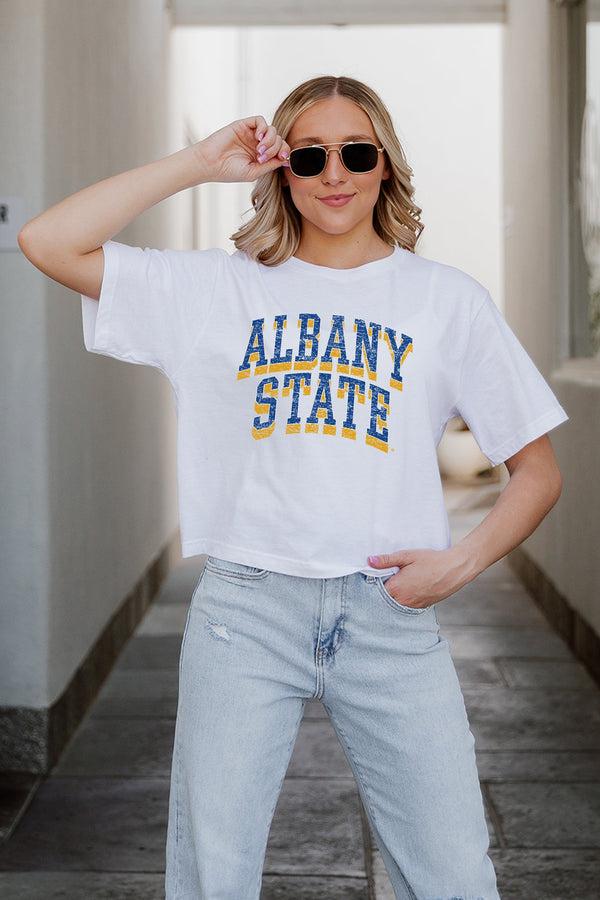 Gameday Couture ALBANY STATE GOLDEN RAMS CLAIM TO FAME BOXY FIT WOMEN'S CROPPED TEE