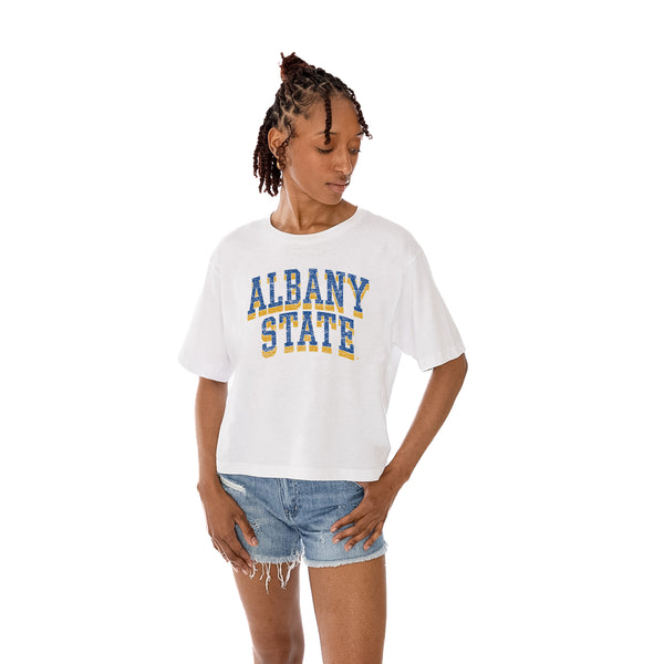 gameday couture ALBANY STATE GOLDEN RAMS CLAIM TO FAME BOXY FIT WOMEN'S CROPPED TEE