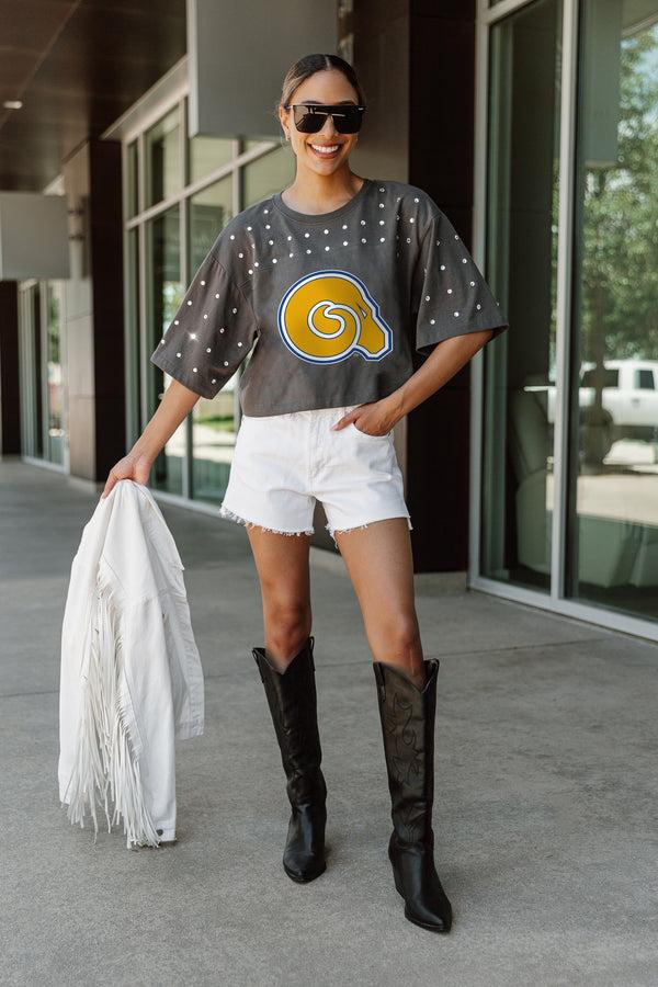 Gameday Couture ALBANY STATE GOLDEN RAMS MAKING MOVES ALL-OVER RHINESTONE CROPPED TEE WITH YOKE