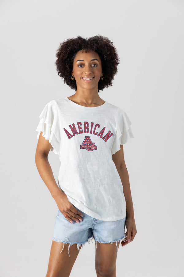 Gameday Couture AMERICAN UNIVERSITY EAGLES ALL IN TO WIN FLUTTER SLEEVE CREWNECK TOP
