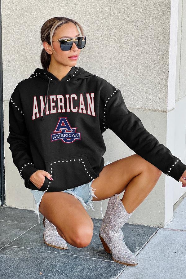 gameday couture AMERICAN UNIVERSITY EAGLES BELLE OF THE BALL STUDDED DETAIL FLEECE FRONT POCKET HOODIE
