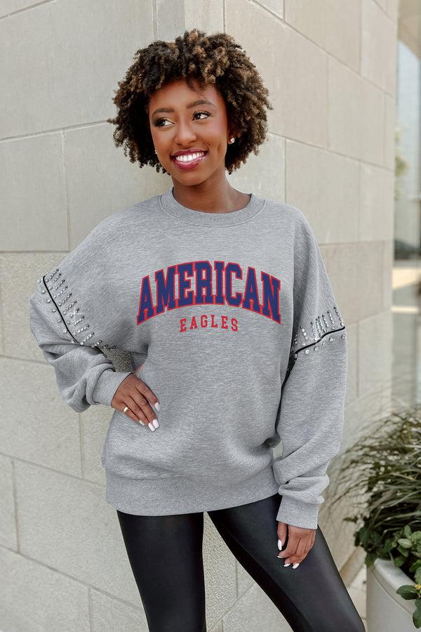 Gameday Couture AMERICAN UNIVERSITY EAGLES COMPETITIVE EDGE JEWEL TRIM SLEEVE FLEECE PULLOVER