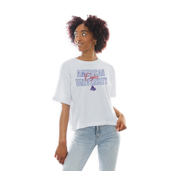gameday couture AMERICAN UNIVERSITY EAGLES KEEP PLAYING BOXY FIT WOMEN'S CROP TEE