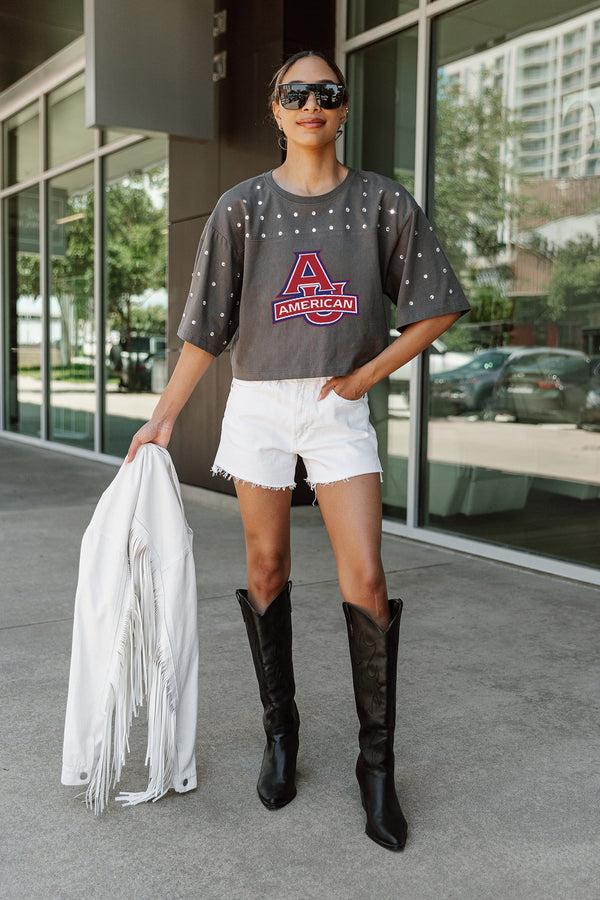 Gameday Couture AMERICAN UNIVERSITY EAGLES MAKING MOVES ALL-OVER RHINESTONE CROPPED TEE WITH YOKE