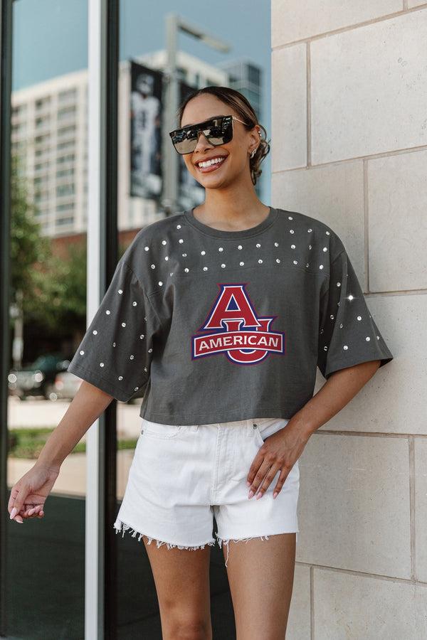 gameday couture AMERICAN UNIVERSITY EAGLES MAKING MOVES ALL-OVER RHINESTONE CROPPED TEE WITH YOKE
