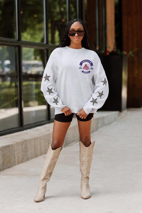 Gameday Couture AMERICAN UNIVERSITY EAGLES READY FOR IT EMBELLISHED STAR SLEEVE CREWNECK PULLOVER
