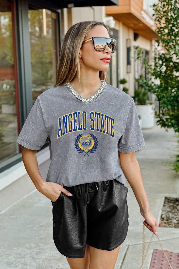 gameday couture ANGELO STATE RAMS ICONIC EDGE RHINESTONE TRIM V-NECK TEE