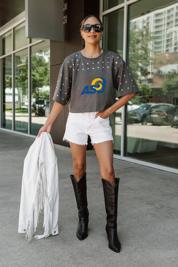 Gameday Couture ANGELO STATE RAMS MAKING MOVES ALL-OVER RHINESTONE CROPPED TEE WITH YOKE