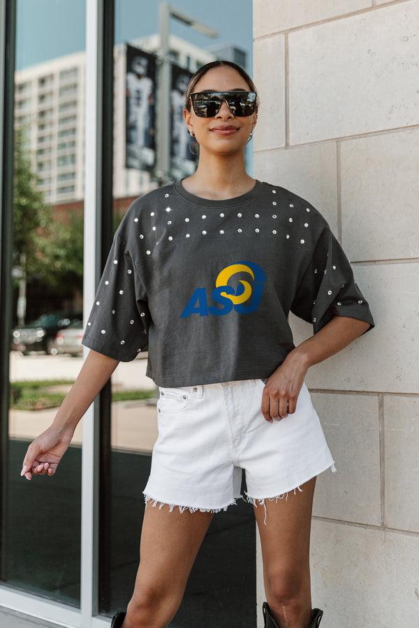 Gameday Couture ANGELO STATE RAMS MAKING MOVES ALL-OVER RHINESTONE CROPPED TEE WITH YOKE