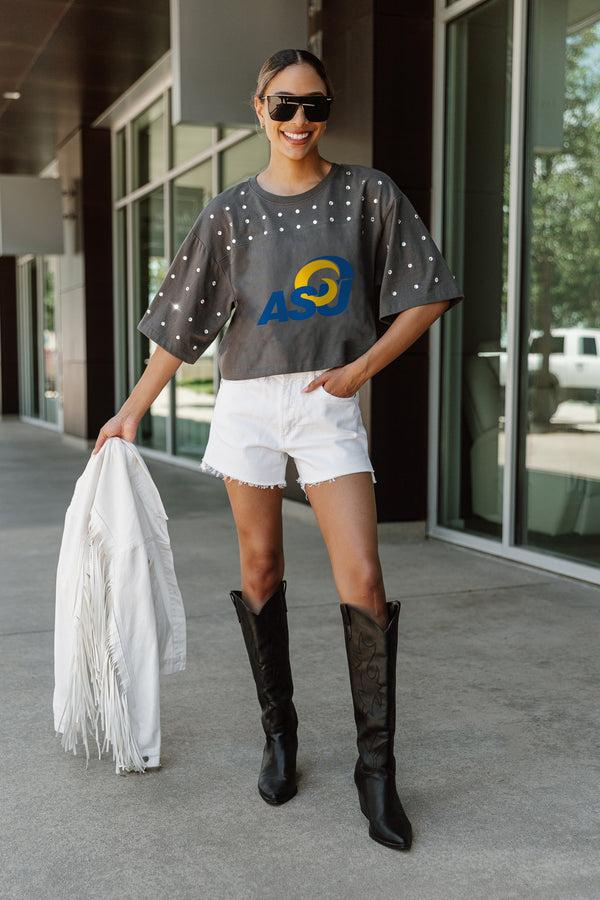 Gameday Couture ANGELO STATE RAMS MAKING MOVES ALL-OVER RHINESTONE CROPPED TEE WITH YOKE