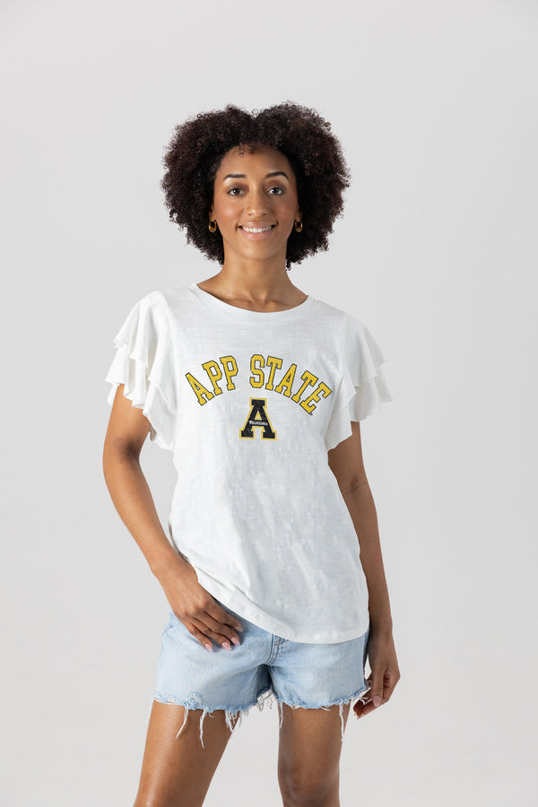 Gameday Couture APPALACHIAN STATE MOUNTAINEERS ALL IN TO WIN FLUTTER SLEEVE CREWNECK TOP