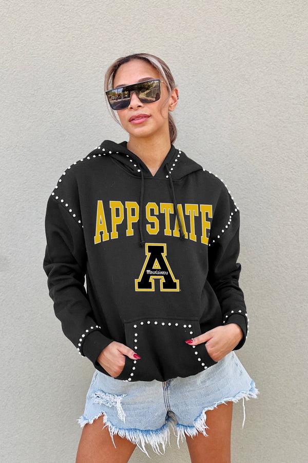 Gameday Couture APPALACHIAN STATE MOUNTAINEERS BELLE OF THE BALL STUDDED DETAIL FLEECE FRONT POCKET HOODIE