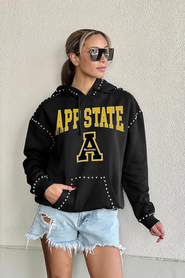 Gameday Couture APPALACHIAN STATE MOUNTAINEERS BELLE OF THE BALL STUDDED DETAIL FLEECE FRONT POCKET HOODIE