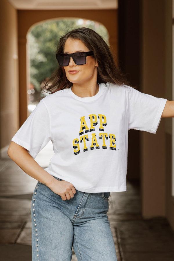 Gameday Couture APPALACHIAN STATE MOUNTAINEERS CLAIM TO FAME BOXY FIT WOMEN'S CROPPED TEE