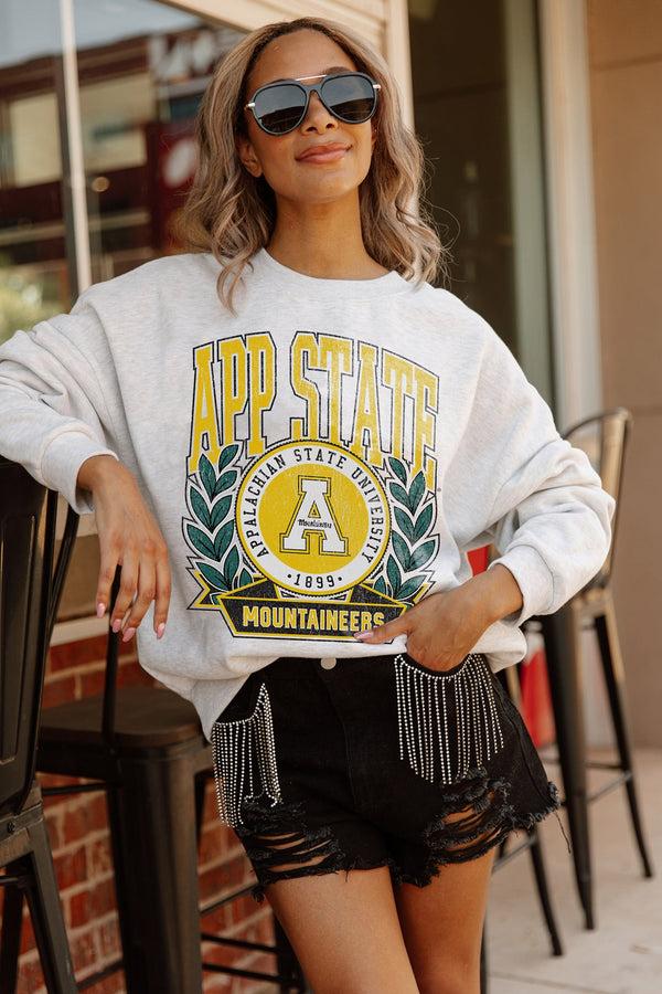 Gameday Couture APPALACHIAN STATE MOUNTAINEERS Go Fight Win Drop-Shoulder Crew Pullover By Madi Prewett Troutt