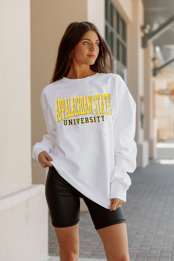 gameday couture APPALACHIAN STATE MOUNTAINEERS Work For It Drop-Shoulder Pullover By Madi Prewett Troutt