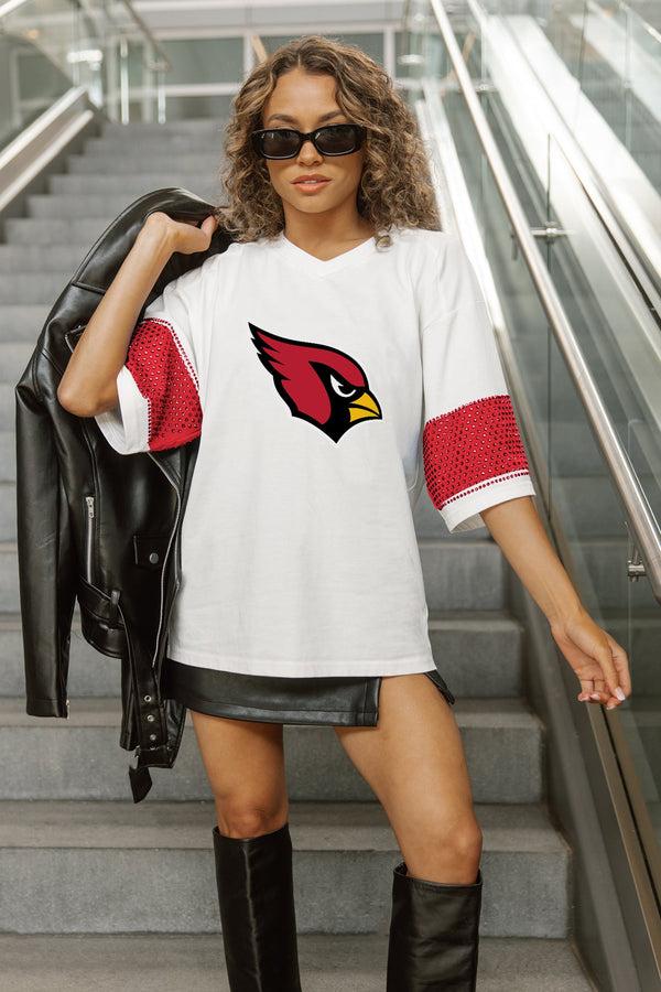 Gameday Couture ARIZONA CARDINALS DOMINANCE RHINESTONE STRIPE VARSITY TEE