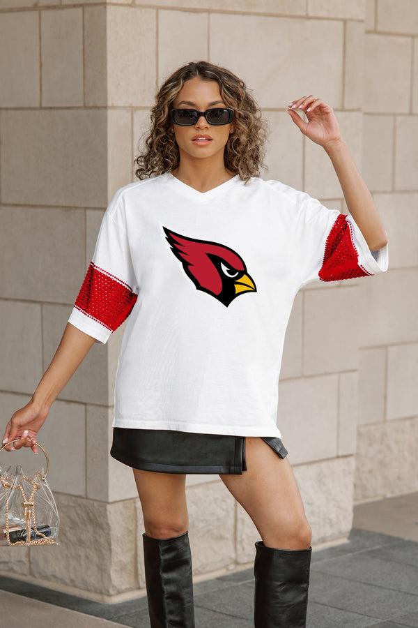 Gameday Couture ARIZONA CARDINALS DOMINANCE RHINESTONE STRIPE VARSITY TEE