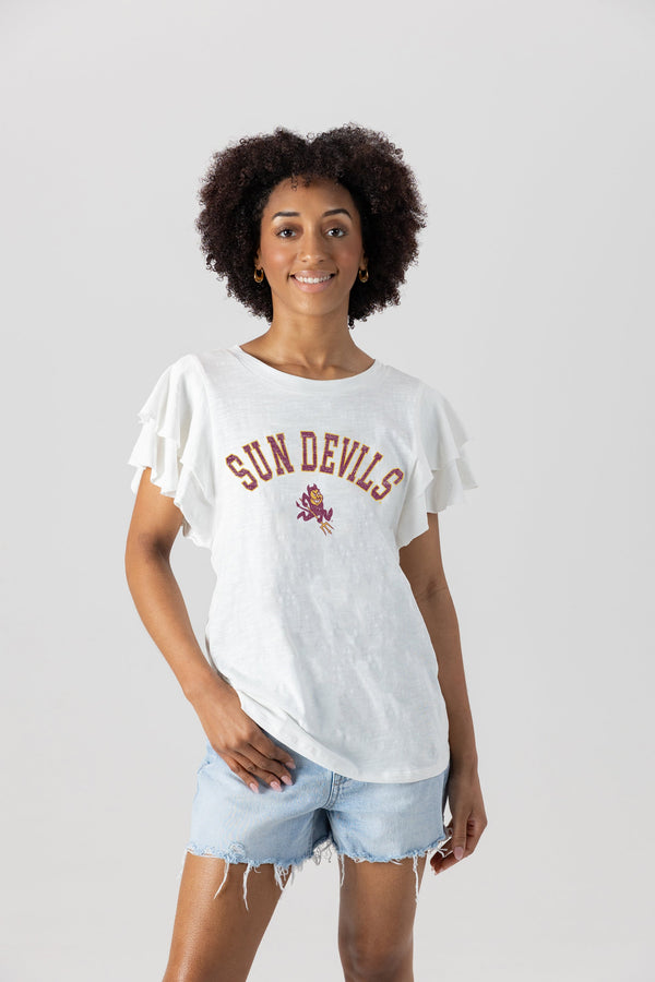 Gameday Couture ARIZONA STATE SUN DEVILS ALL IN TO WIN FLUTTER SLEEVE CREWNECK TOP