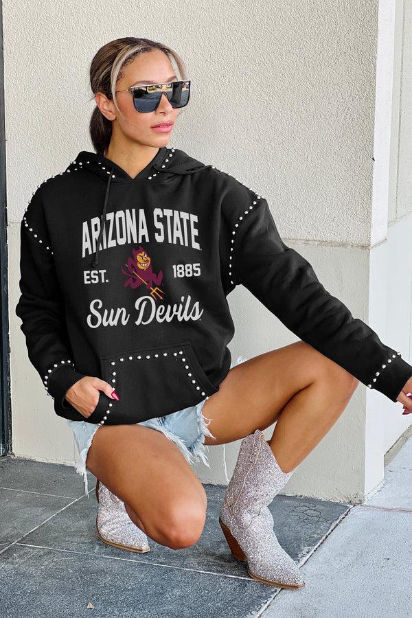 Gameday Couture ARIZONA STATE SUN DEVILS HERE FOR IT STUDDED DETAIL FLEECE FRONT POCKET HOODIE