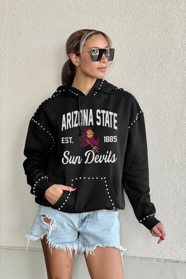 Gameday Couture ARIZONA STATE SUN DEVILS HERE FOR IT STUDDED DETAIL FLEECE FRONT POCKET HOODIE