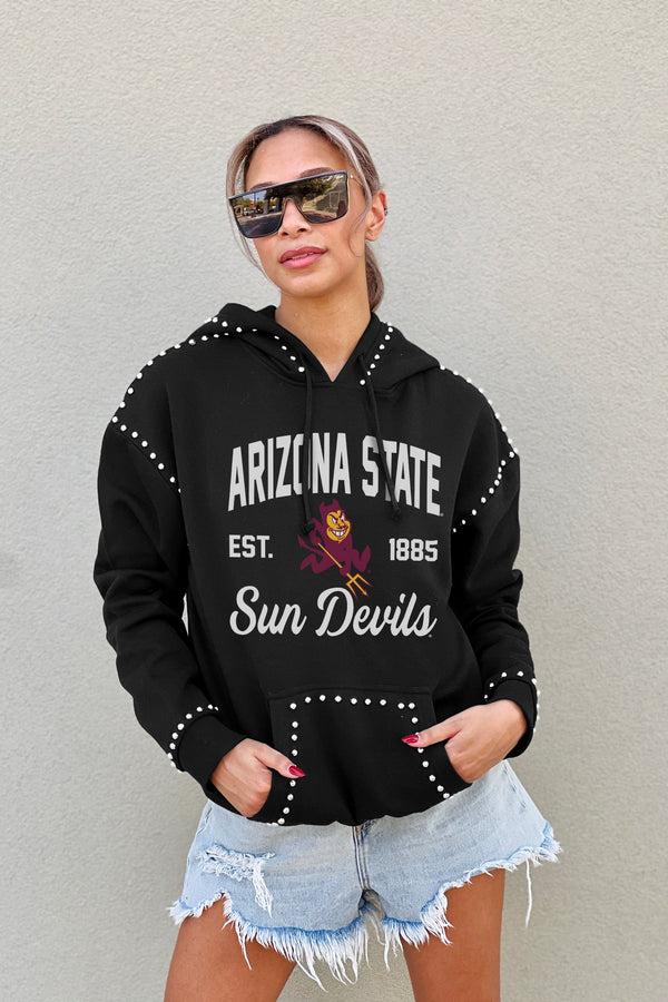 gameday couture ARIZONA STATE SUN DEVILS HERE FOR IT STUDDED DETAIL FLEECE FRONT POCKET HOODIE